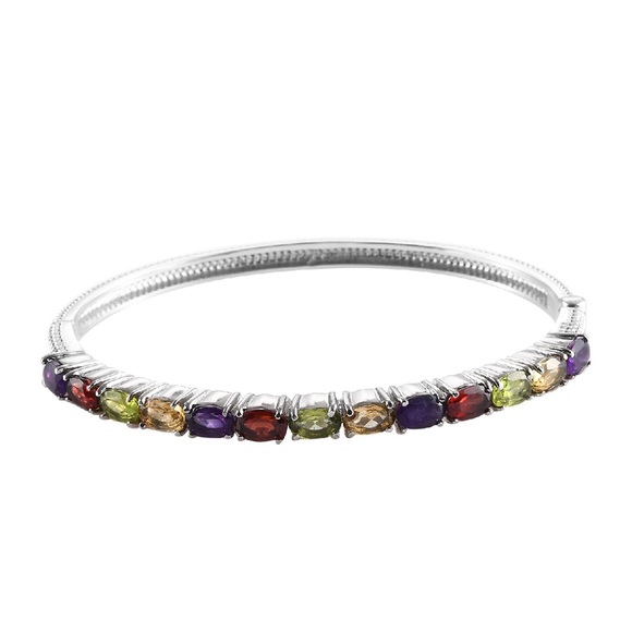 Multi Gemstone Bangle Bracelet in Stainless Steel - Picture 1 of 6